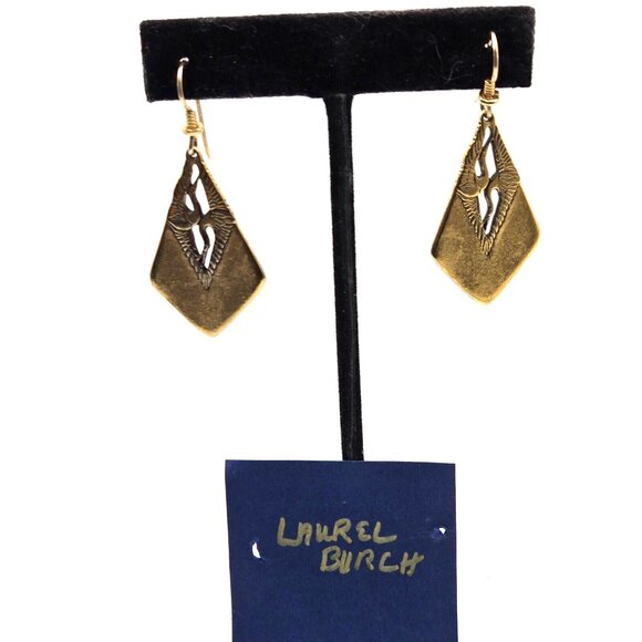 Laurel Burch signed pair of pelicans drop goldton hook earrings - Picture 4 of 7